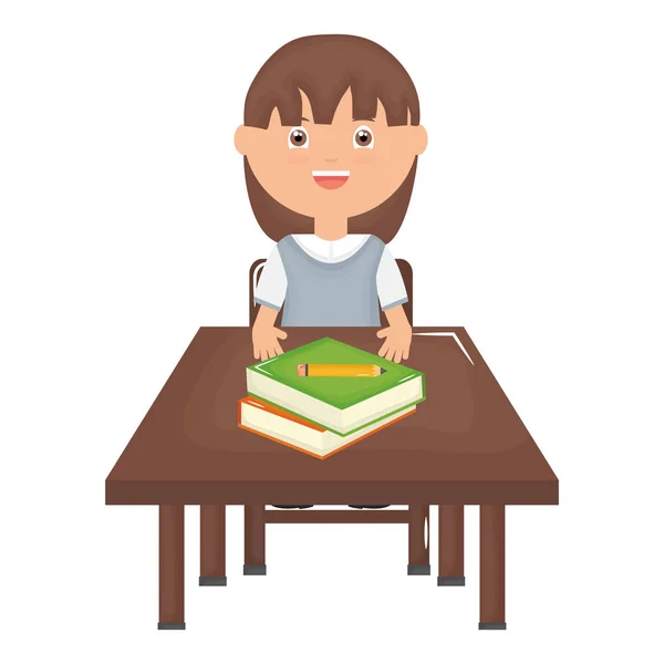 Cute Little student dziewczyna z podręczników w schooldesk — Wektor stockowy