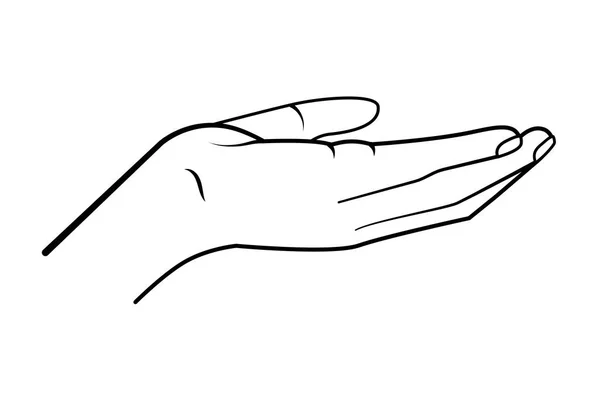 Icono de mano abierta blanco y negro — Vector de stock