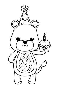 Mutlu Doğum günü simgesi tasarımı ile Lioness karikatür