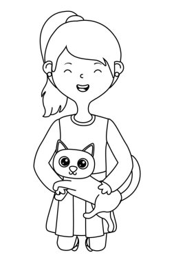 Kedi karikatür tasarımı ile kız