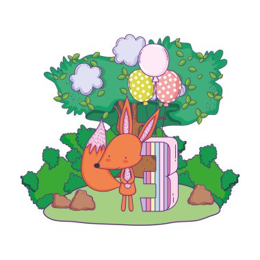 manzara balonlar helyum ile sevimli ve küçük tilki