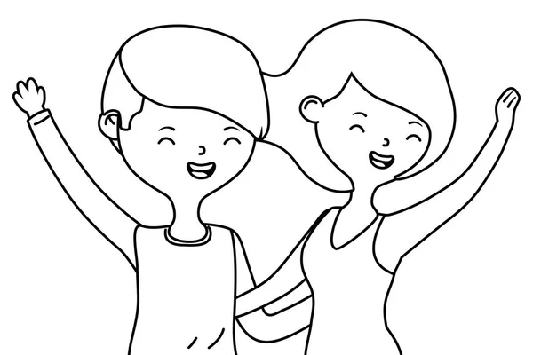 Adolescent garçon et fille dessin animé conception — Image vectorielle