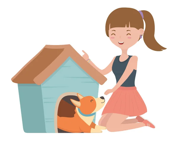 Mädchen mit Hund Cartoon-Design — Stockvektor