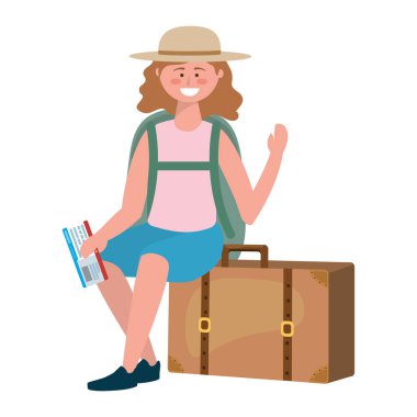 Çanta tasarımı ile turist kız karikatür
