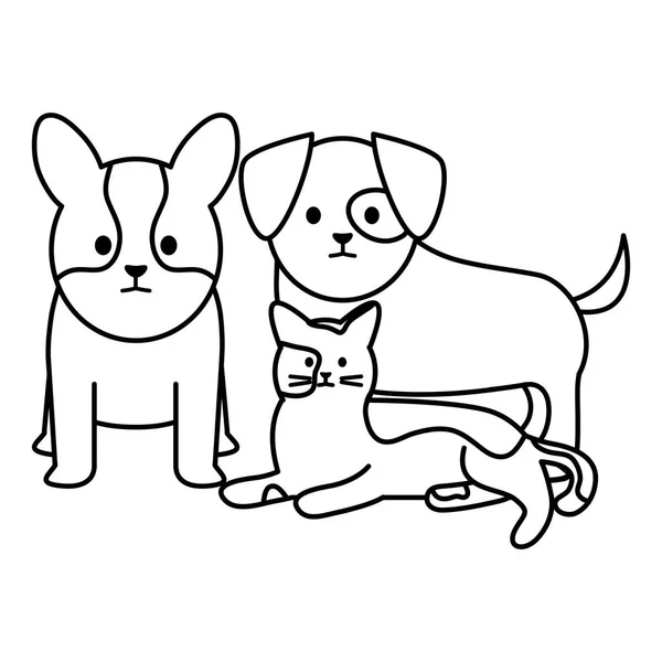 Pequeños perros y gatos adorables mascotas personajes — Archivo Imágenes Vectoriales