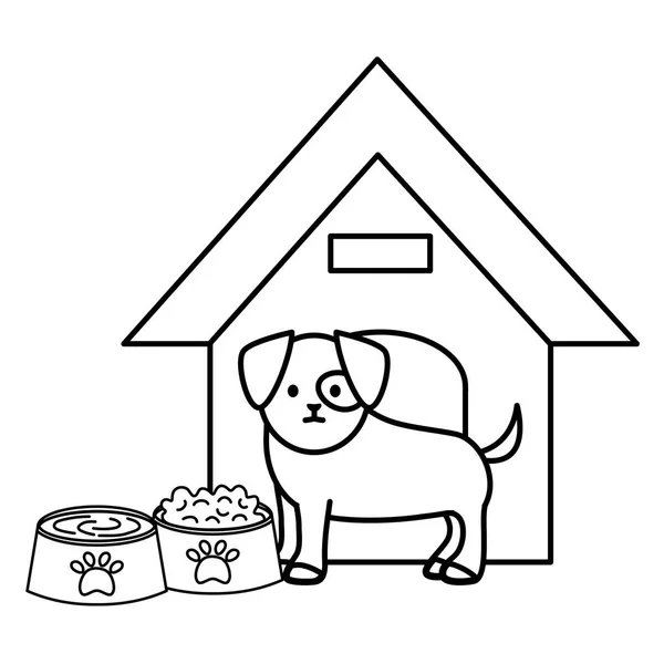 Kleine hond schattig met houten huis — Stockvector