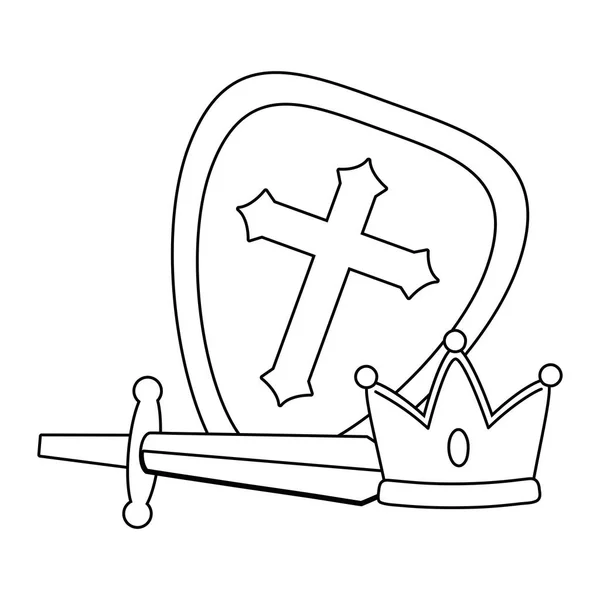 隔離された盾の剣および王冠の設計 — ストックベクタ