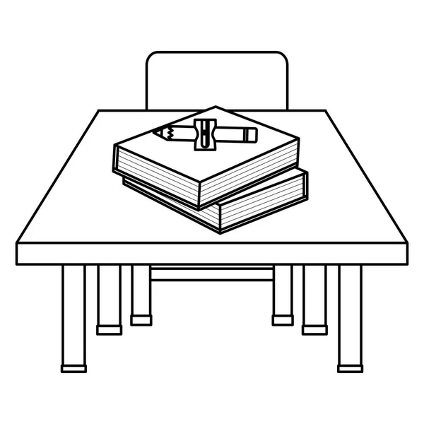 Σχολική επιφάνεια ξύλινο και καρέκλα με προμήθειες — Διανυσματικό Αρχείο