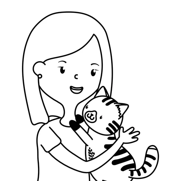 Chica con diseño de dibujos animados gato — Vector de stock