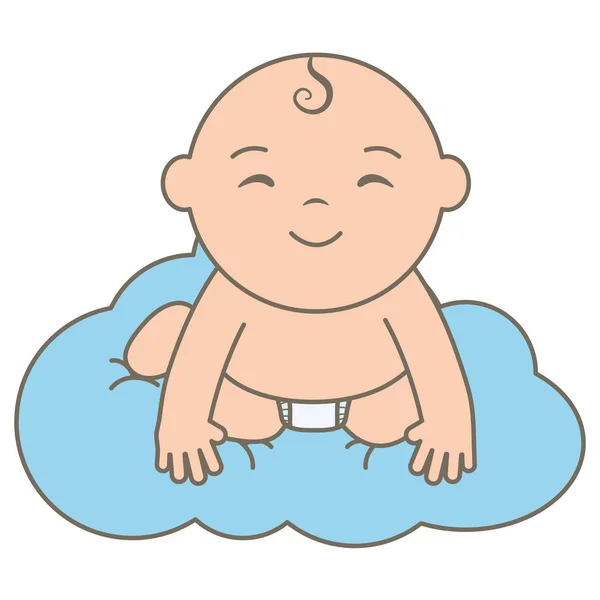 Schattige kleine baby jongen drijvend in de Cloud — Stockvector