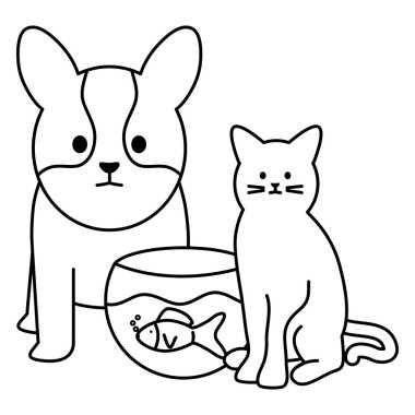 Akvaryum Maskotlar balık ile sevimli kedi ve köpek