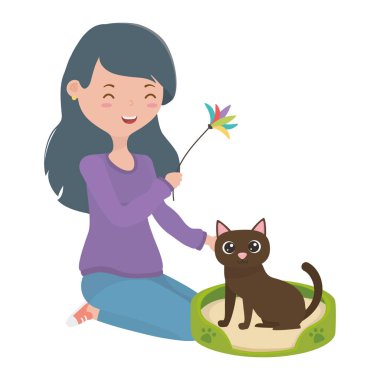 Kedi karikatür tasarımı ile kız