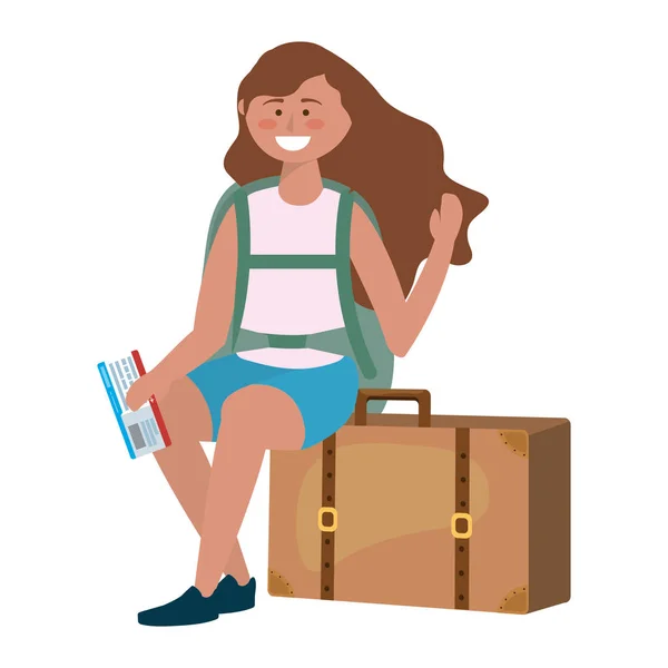 Cartone animato ragazza turistica con design borsa — Vettoriale Stock
