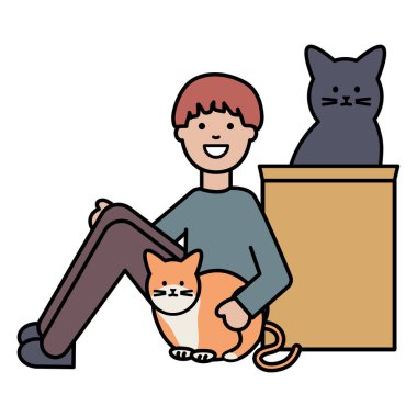 sevimli kediler Maskotlar ile genç adam