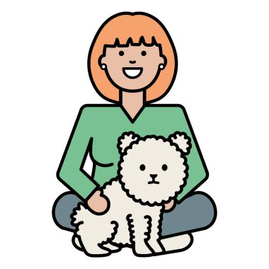 küçük köpek güzel maskot ile genç kadın