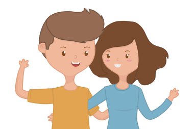 Genç çocuk ve kız karikatür tasarım