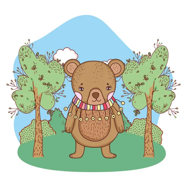 Söt liten Björn med halsduk i lägret — Stock vektor