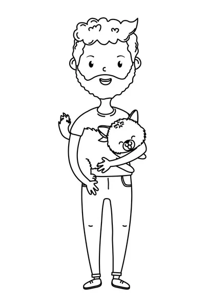 Menino com desenho animado gato — Vetor de Stock