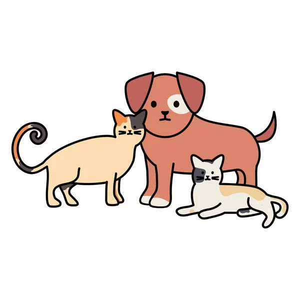 Cute koty i pies maskotki adorables znaków — Wektor stockowy