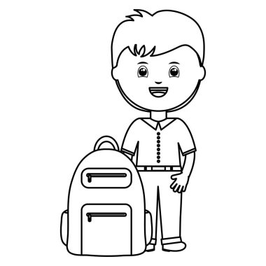 Schoolbag ile sevimli küçük öğrenci çocuk
