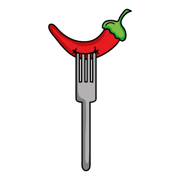 Gabel mit frischem Chilipfeffer Gemüse — Stockvektor