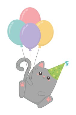 Kawaii kedi ve mutlu Doğum günü tasarımı