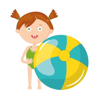 Mayo ve balon plaj ile sevimli küçük kız