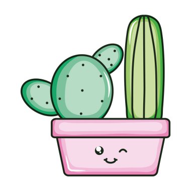 Tencere Kawaii karakterler kaktüs bitkiler