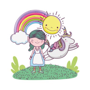 gökkuşağı ve Unicorn ile sevimli küçük peri