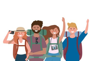 Çanta tasarımı ile turist erkek ve kızlar
