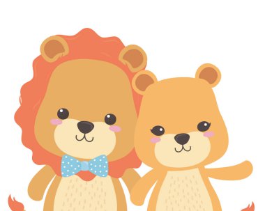 Aslan ve dişi aslan karikatür tasarım