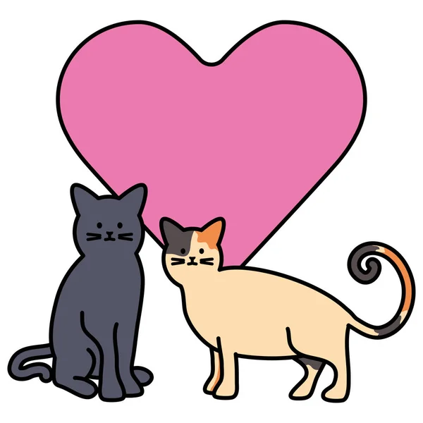 Lindo gatos mascotas adorable con corazón — Vector de stock