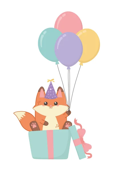 Raposa Kawaii e design de aniversário feliz — Vetor de Stock