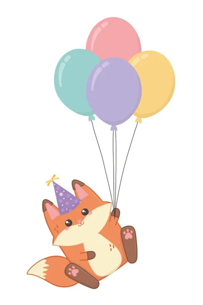 Kawaii zorro y feliz cumpleaños diseño — Vector de stock