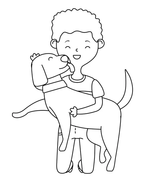 Menino com desenho animado cão — Vetor de Stock