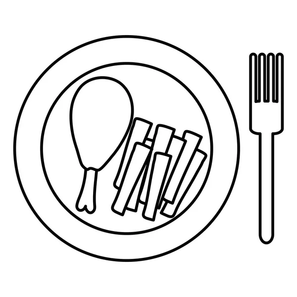 Plat avec cuisse de poulet et frites — Image vectorielle