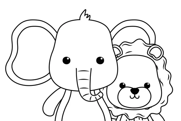 Elefant und Löwe Cartoon-Design — Stockvektor