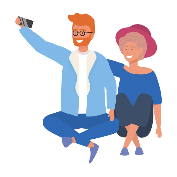 Couple de femme et homme avec design smartphone — Image vectorielle