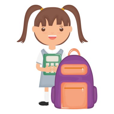 hesap makinesi ans okul çantası ile sevimli küçük öğrenci kız