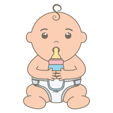 şişe süt ile sevimli küçük bebek çocuk