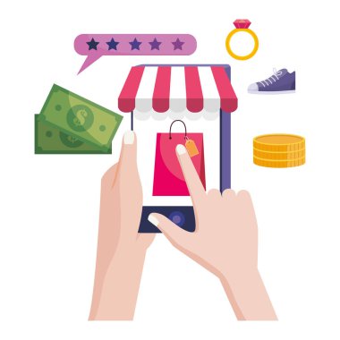 Alışveriş online simge tasarım vektör illüstrasyon