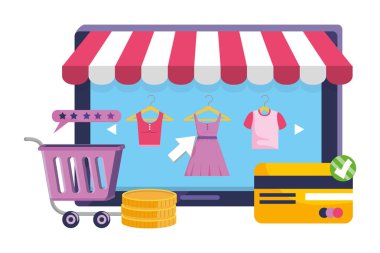 Tablet ve mağaza simge tasarım vektör illüstrasyon