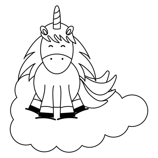 Mignon adorable licorne flottant dans le personnage de fée nuage — Image vectorielle