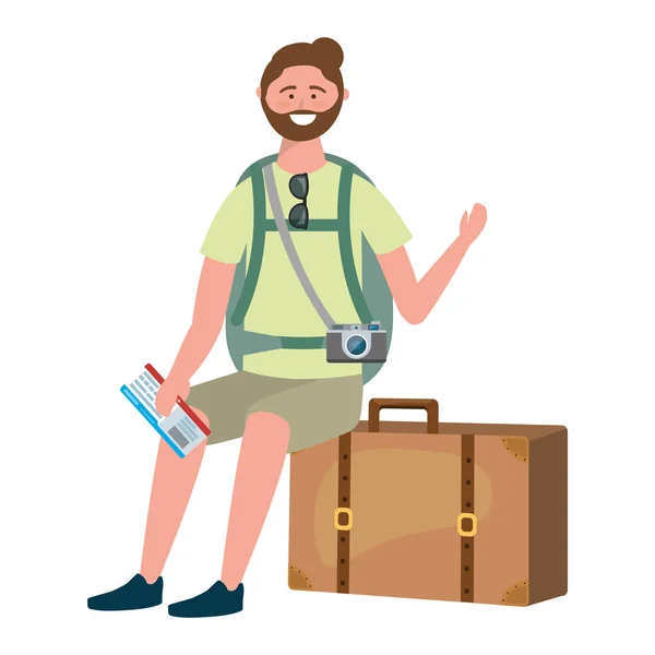 Tourist boy cartoon with bag design — Stock Vector