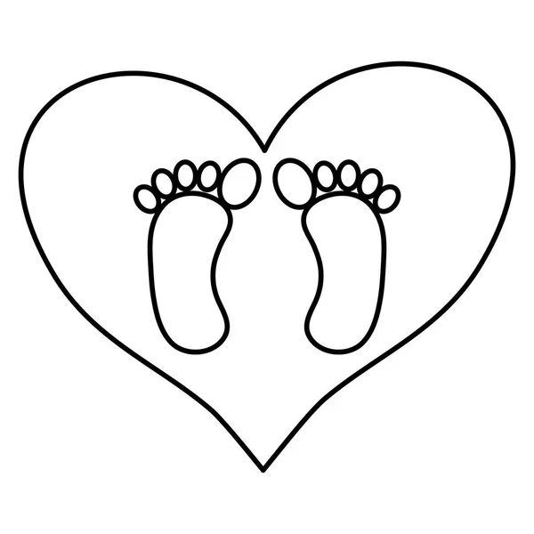 ハートの愛で赤ちゃんの足のプリント — ストックベクタ