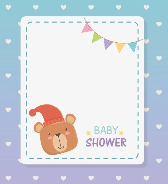 Baby dusch Square Card med Little Bear Teddy och girlander — Stock vektor