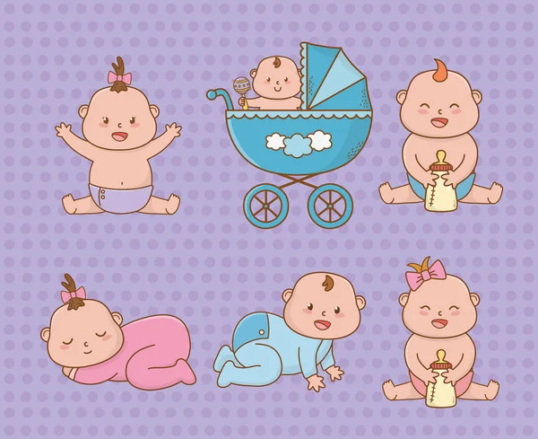Cartão de banho de bebê com bebês pequenos — Vetor de Stock