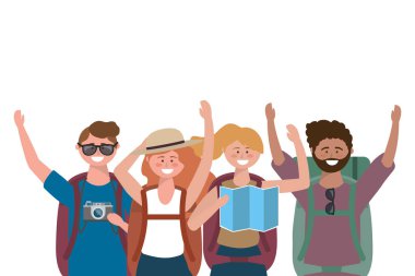 Çanta tasarımı ile turist erkek ve kızlar