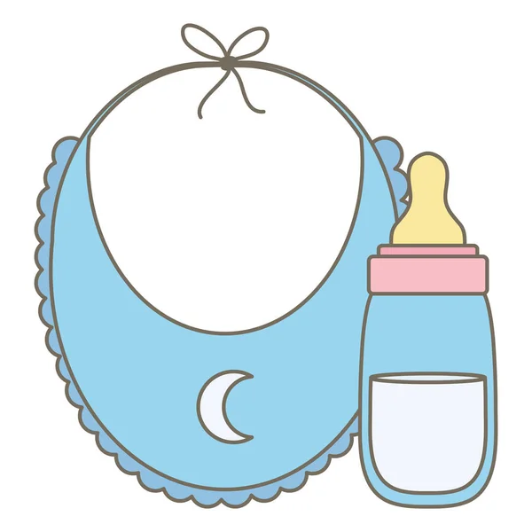 Baby bib with milk bottle icons — Stock Vector