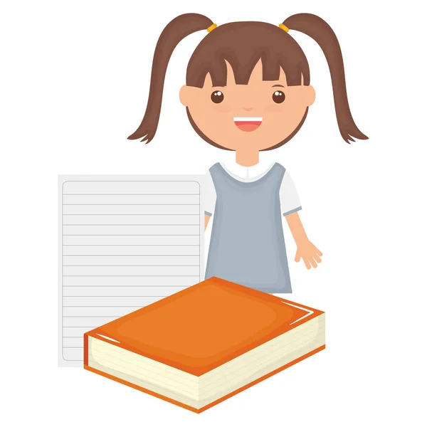 Cute Little student dziewczyna z podręczników i arkuszy — Wektor stockowy